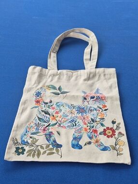NWT 🐈🌸🏵 MOSAIC FLOWER CAT 🏵🌸🐈 Cotton TOTE 🌿🕊 PEACE GARDEN DESIGNS